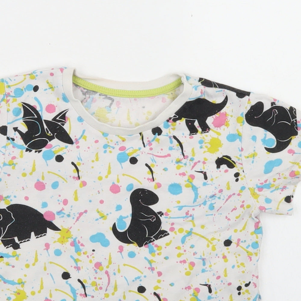 Matalan Boys White Spotted Cotton Basic T-Shirt Size 3-4 Years Crew Neck  - Dinosaurs