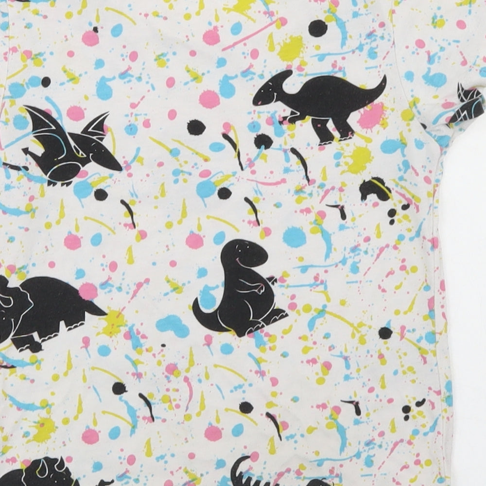 Matalan Boys White Spotted Cotton Basic T-Shirt Size 3-4 Years Crew Neck  - Dinosaurs