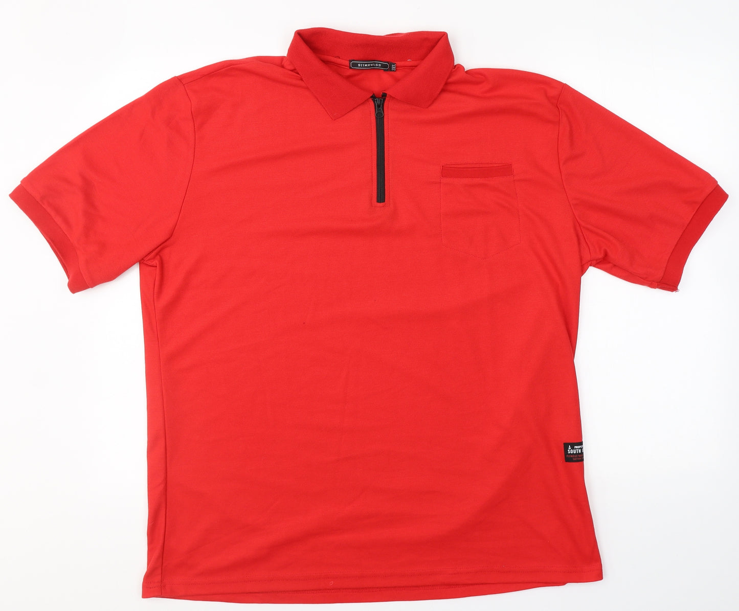 SIIMHWRSS Mens Red  Polyester  Polo Size Big 2X Collared Zip - South Island