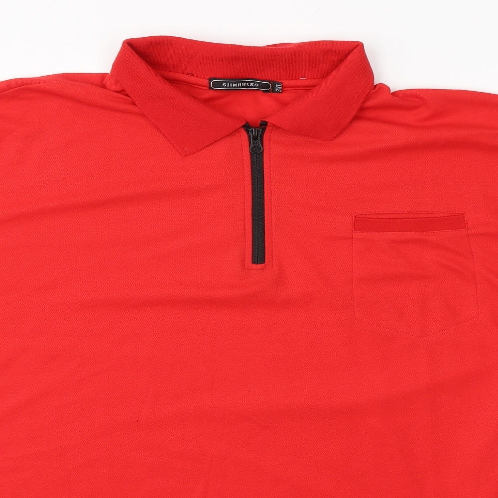 SIIMHWRSS Mens Red  Polyester  Polo Size Big 2X Collared Zip - South Island