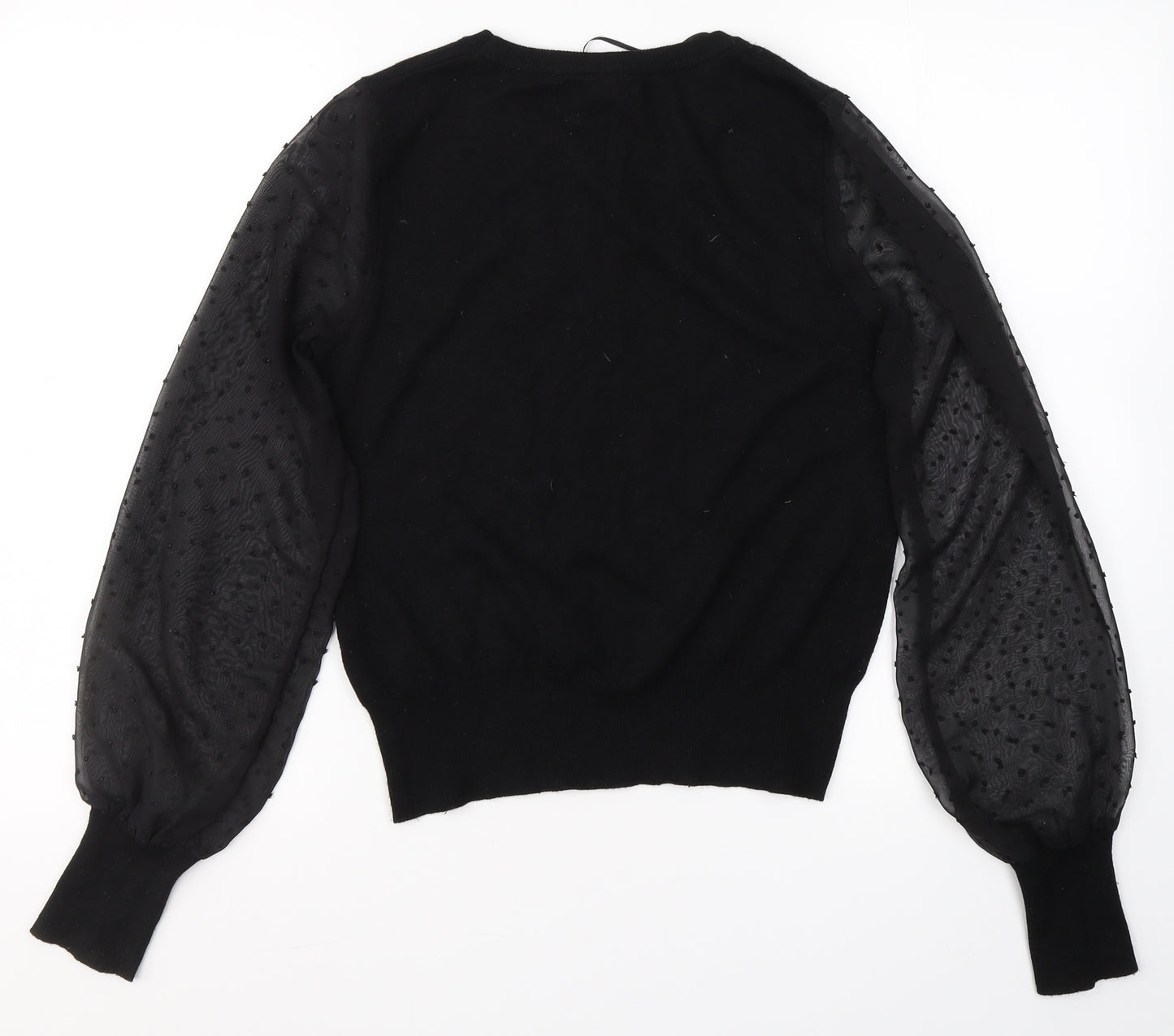 New Look Womens Black Polka Dot Viscose Basic Blouse Size 10 Round Neck - Spotted pattern on arms