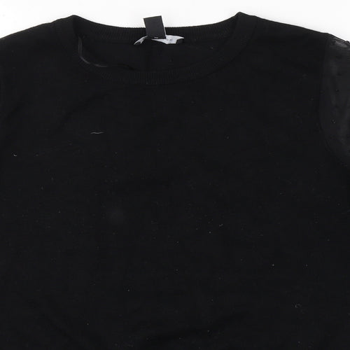 New Look Womens Black Polka Dot Viscose Basic Blouse Size 10 Round Neck - Spotted pattern on arms