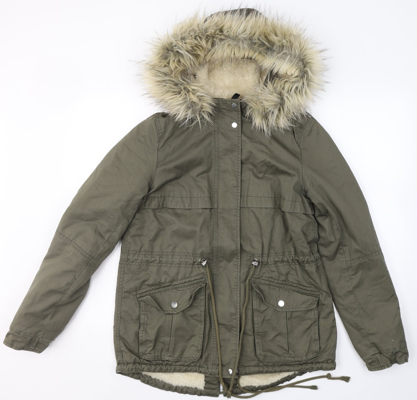 H&M Womens Green   Jacket Coat Size 8  Zip - Faux Fur