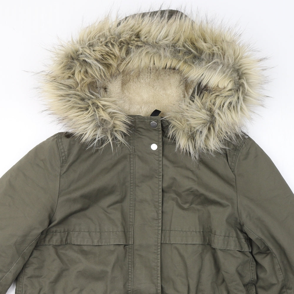 H&M Womens Green   Jacket Coat Size 8  Zip - Faux Fur