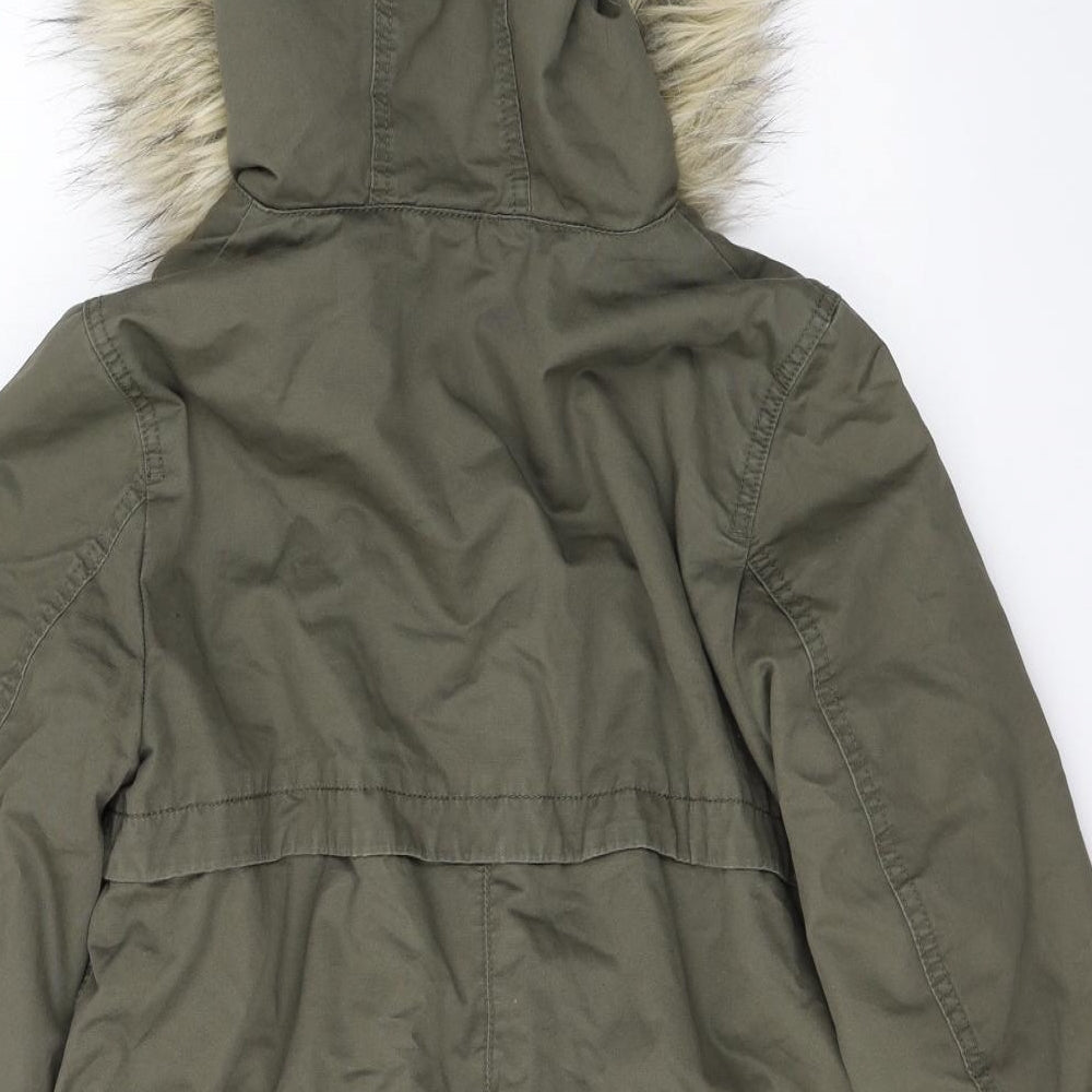 H&M Womens Green   Jacket Coat Size 8  Zip - Faux Fur