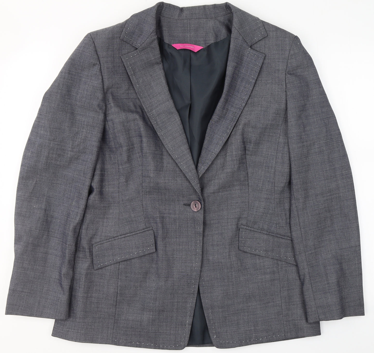 For Women Womens Grey  Polyester Jacket Blazer Size 14   - Padded Shoulders
