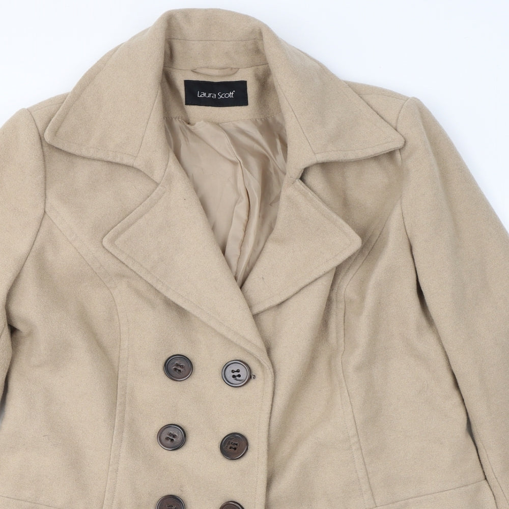 Laura Scott Womens Beige   Pea Coat Coat Size 16  Buckle
