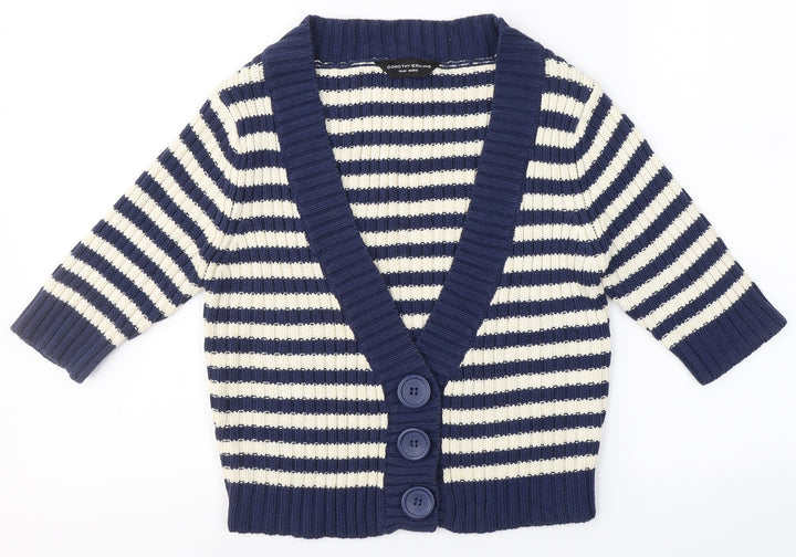 Dorothy Perkins Womens Blue V-Neck Striped Cotton Cardigan Jumper Size 12
