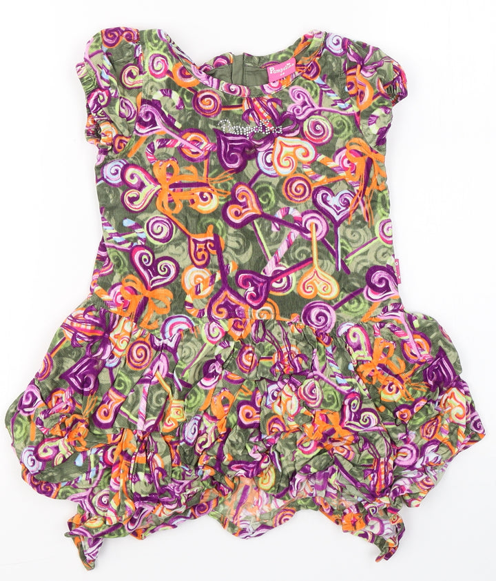 pompolina Girls Multicoloured Geometric Cotton Fit & Flare  Size 4 Years  Round Neck Zip - lollypop print