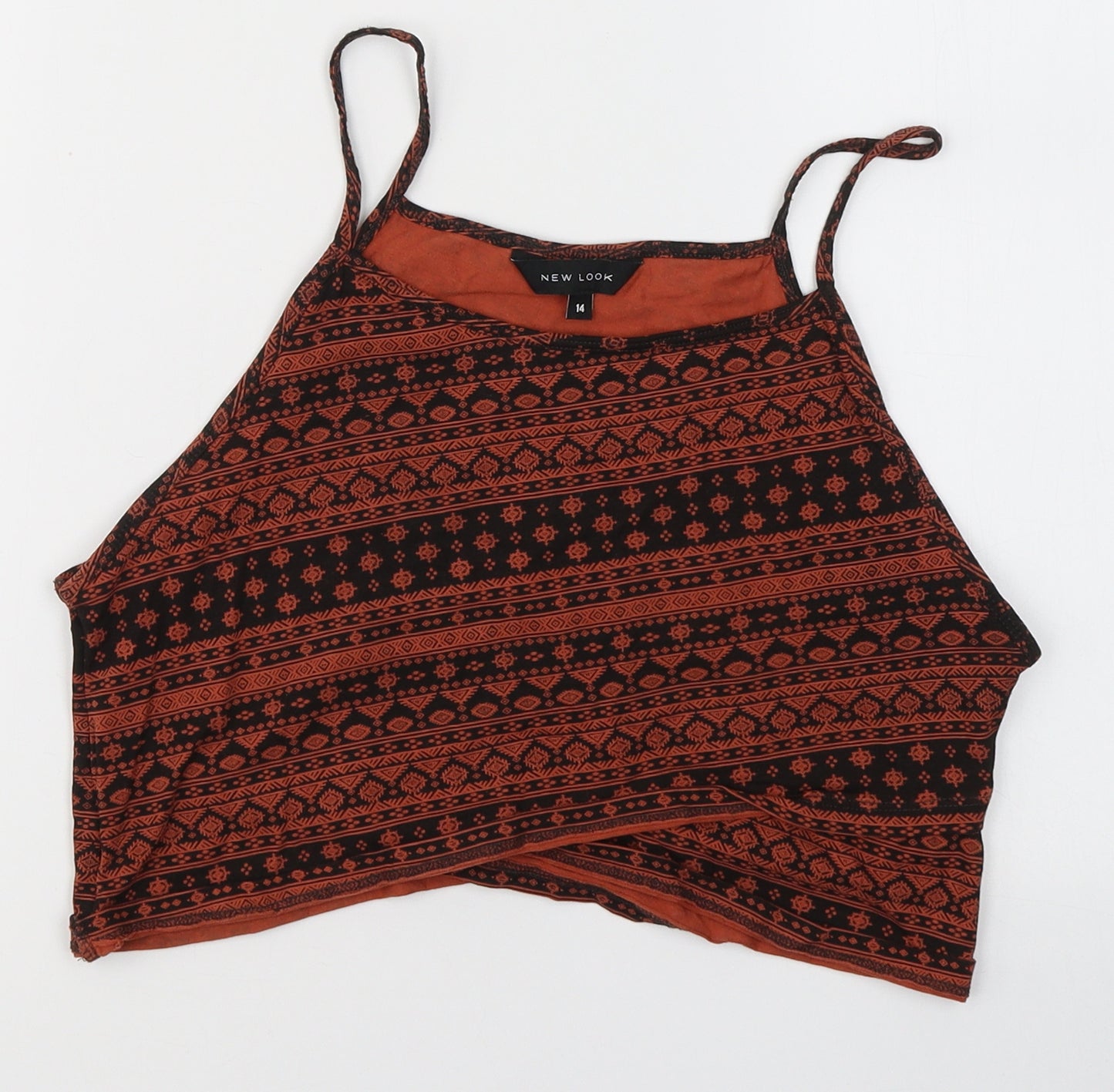 New Look Womens Red Geometric Cotton Basic Tank Size 14 Round Neck - Layered Crop Top