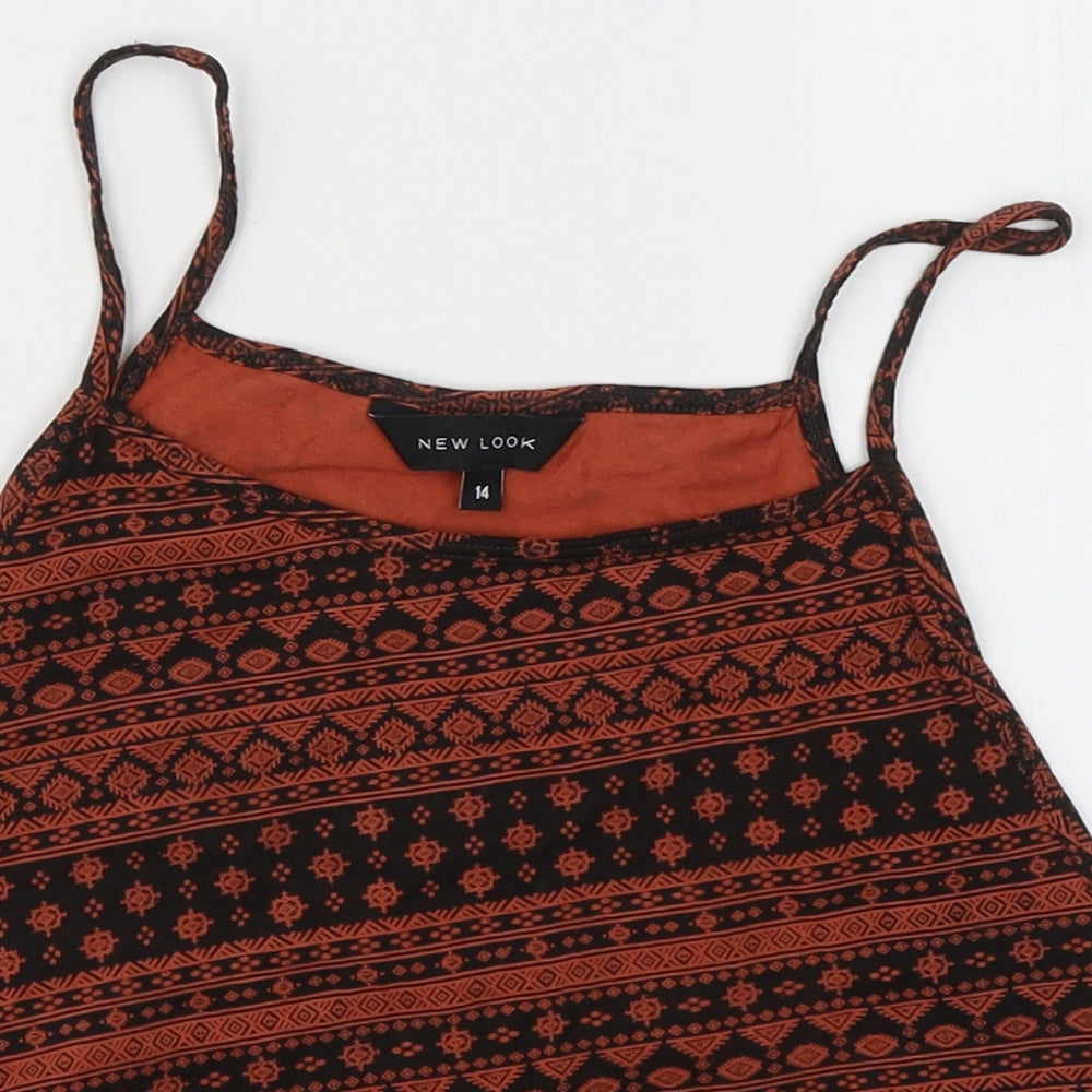 New Look Womens Red Geometric Cotton Basic Tank Size 14 Round Neck - Layered Crop Top