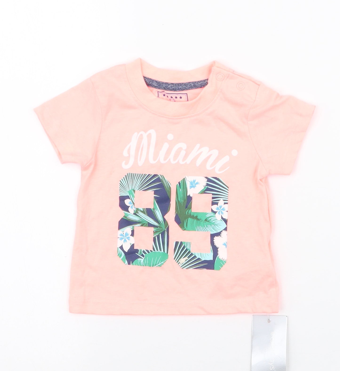 Early Days  Orange Floral Polyester Jersey T-Shirt Size 6-9 Months Round Neck Pullover - miami 89