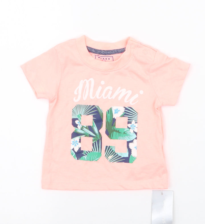 Early Days  Orange Floral Polyester Jersey T-Shirt Size 6-9 Months Round Neck Pullover - miami 89