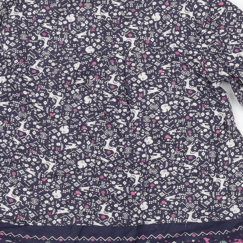 Fat Face Girls Blue Floral 100% Cotton Tunic Blouse Size 8-9 Years Round Neck Button - deers christmas