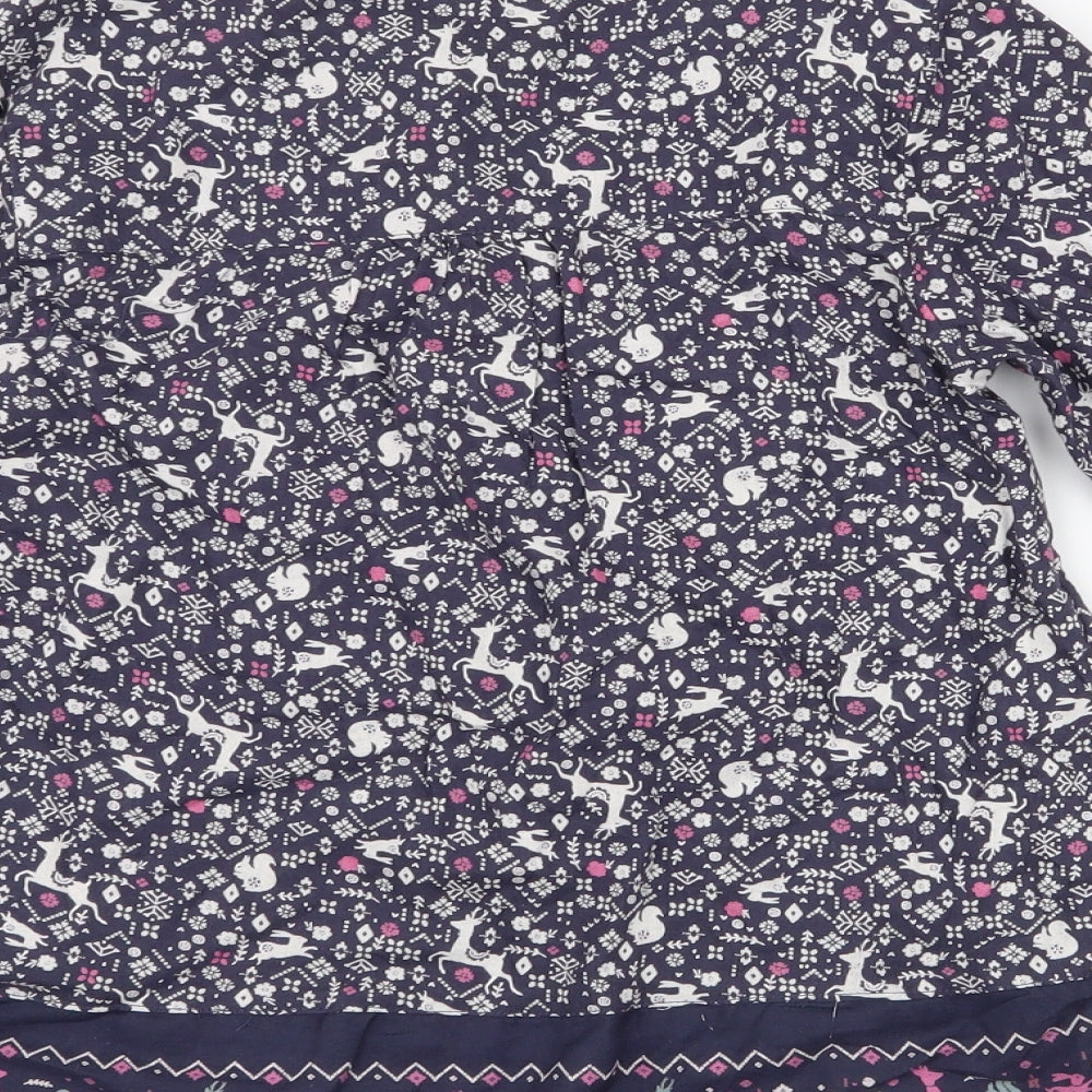 Fat Face Girls Blue Floral 100% Cotton Tunic Blouse Size 8-9 Years Round Neck Button - deers christmas