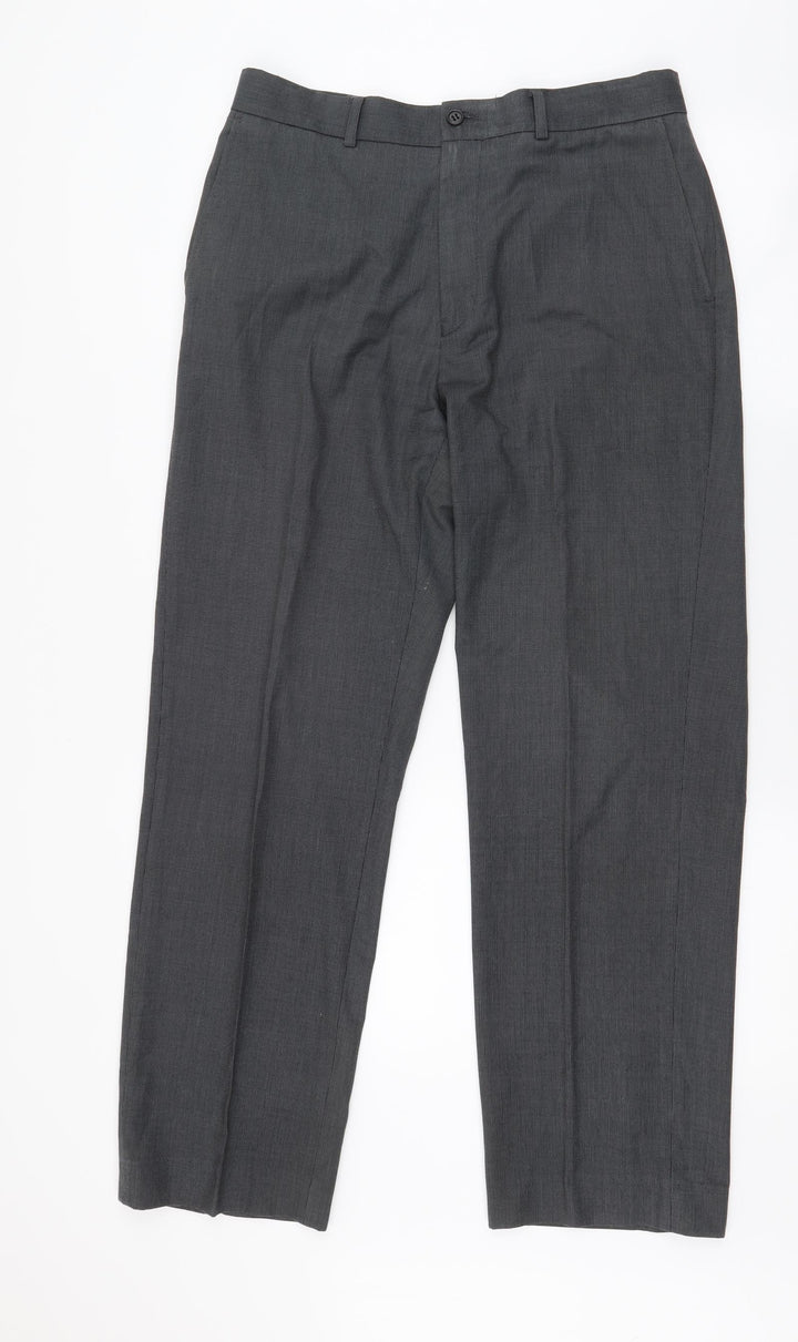 BHS Mens Grey Polyester Dress Pants Trousers Size 33 in L29 in Regular Zip