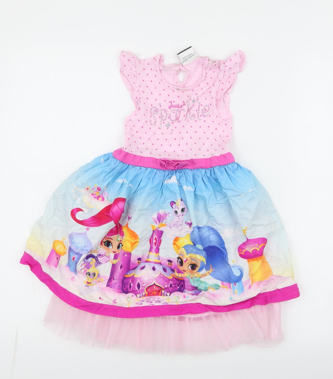 George Girls Pink Spotted Viscose Skater Dress  Size 3-4 Years  Round Neck Pullover - shimmer and shine