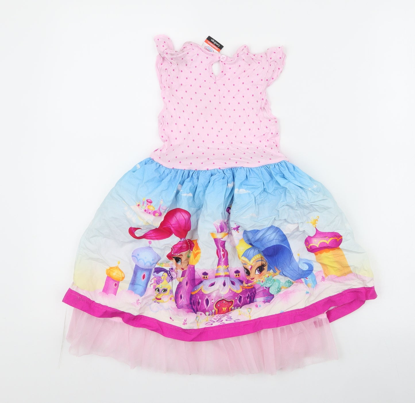 George Girls Pink Spotted Viscose Skater Dress  Size 3-4 Years  Round Neck Pullover - shimmer and shine