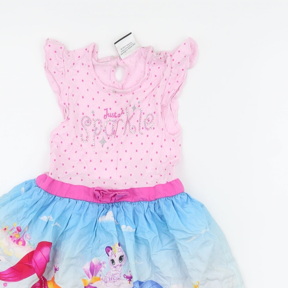 George Girls Pink Spotted Viscose Skater Dress  Size 3-4 Years  Round Neck Pullover - shimmer and shine