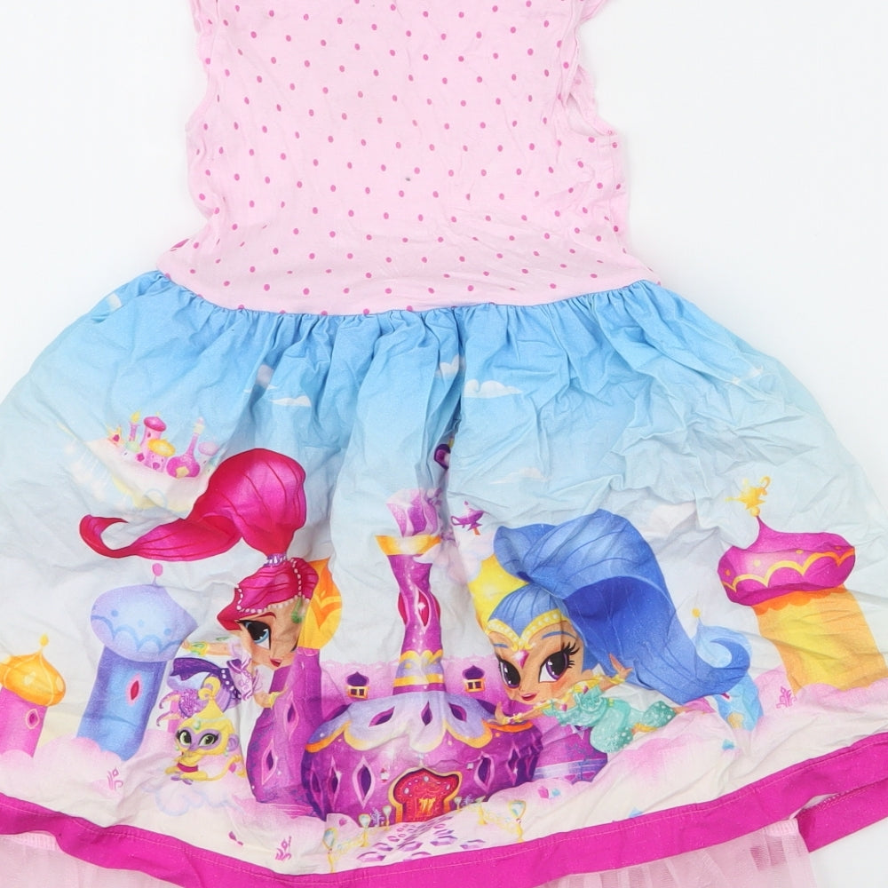 George Girls Pink Spotted Viscose Skater Dress  Size 3-4 Years  Round Neck Pullover - shimmer and shine