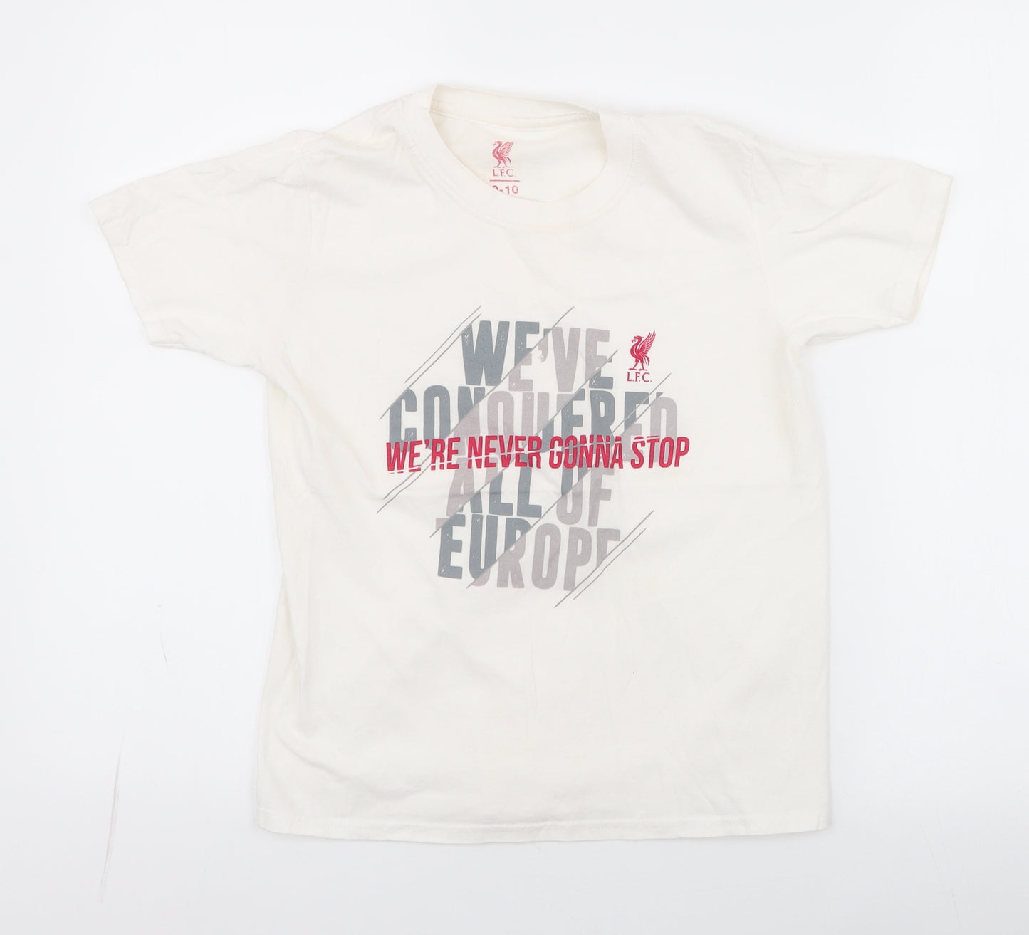 Liverpool FC Boys White  100% Cotton Jersey T-Shirt Size 9-10 Years Round Neck Pullover