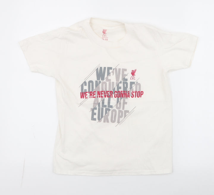 Liverpool FC Boys White  100% Cotton Jersey T-Shirt Size 9-10 Years Round Neck Pullover