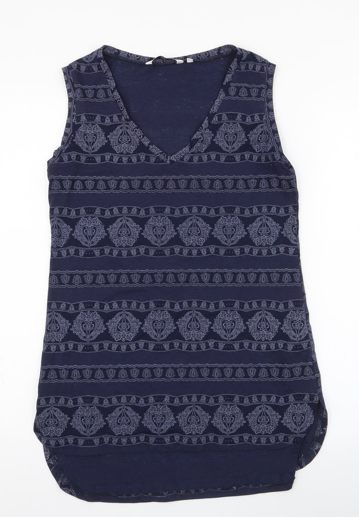 New Look Womens Blue Paisley Polyester Jersey Tank Size 8 Round Neck