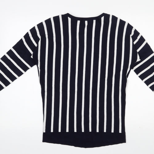Very Womens Blue V-Neck Striped Viscose Pullover Jumper Size 8