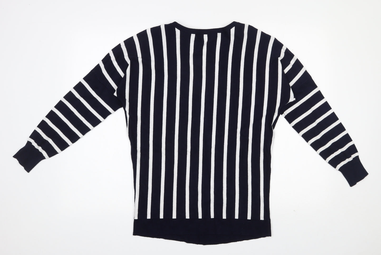 Very Womens Blue V-Neck Striped Viscose Pullover Jumper Size 8