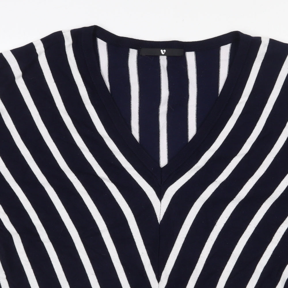 Very Womens Blue V-Neck Striped Viscose Pullover Jumper Size 8