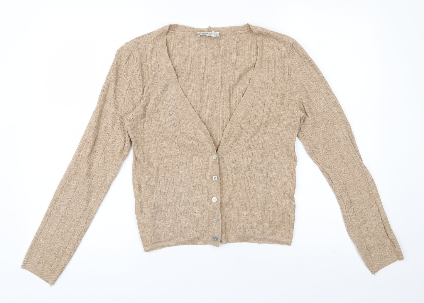 Stradivarius Womens Beige V-Neck  Viscose Cardigan Jumper Size L