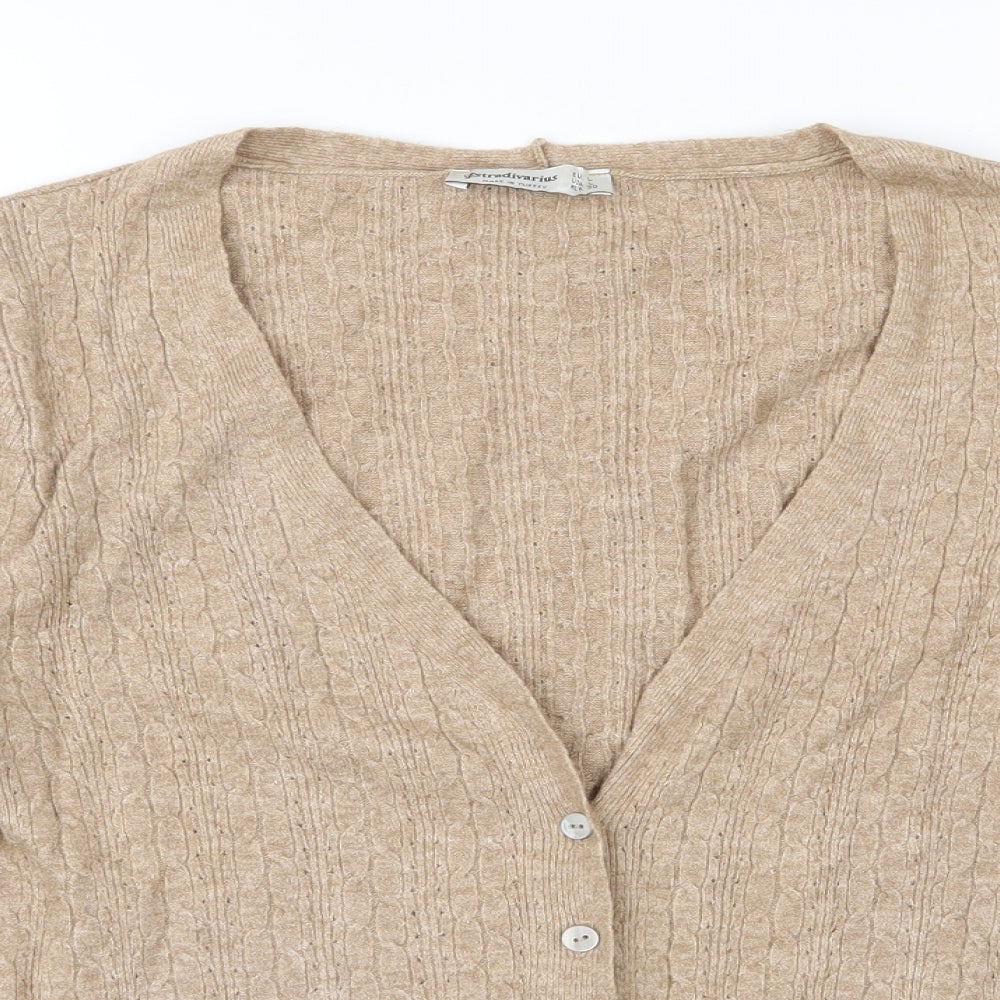 Stradivarius Womens Beige V-Neck  Viscose Cardigan Jumper Size L