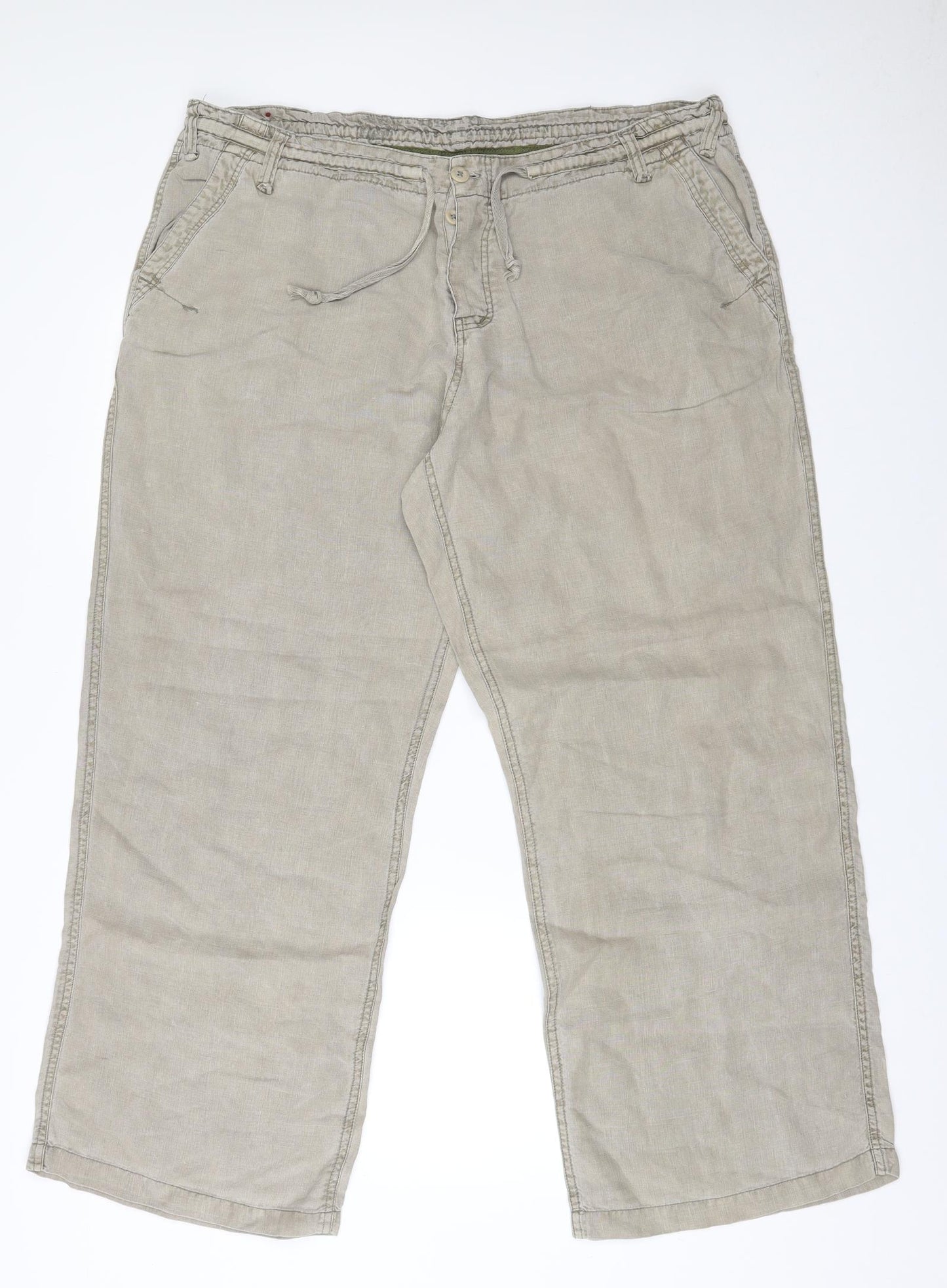 River Island Mens Beige  Linen Dress Pants Trousers Size 38 in L32 in Regular Button