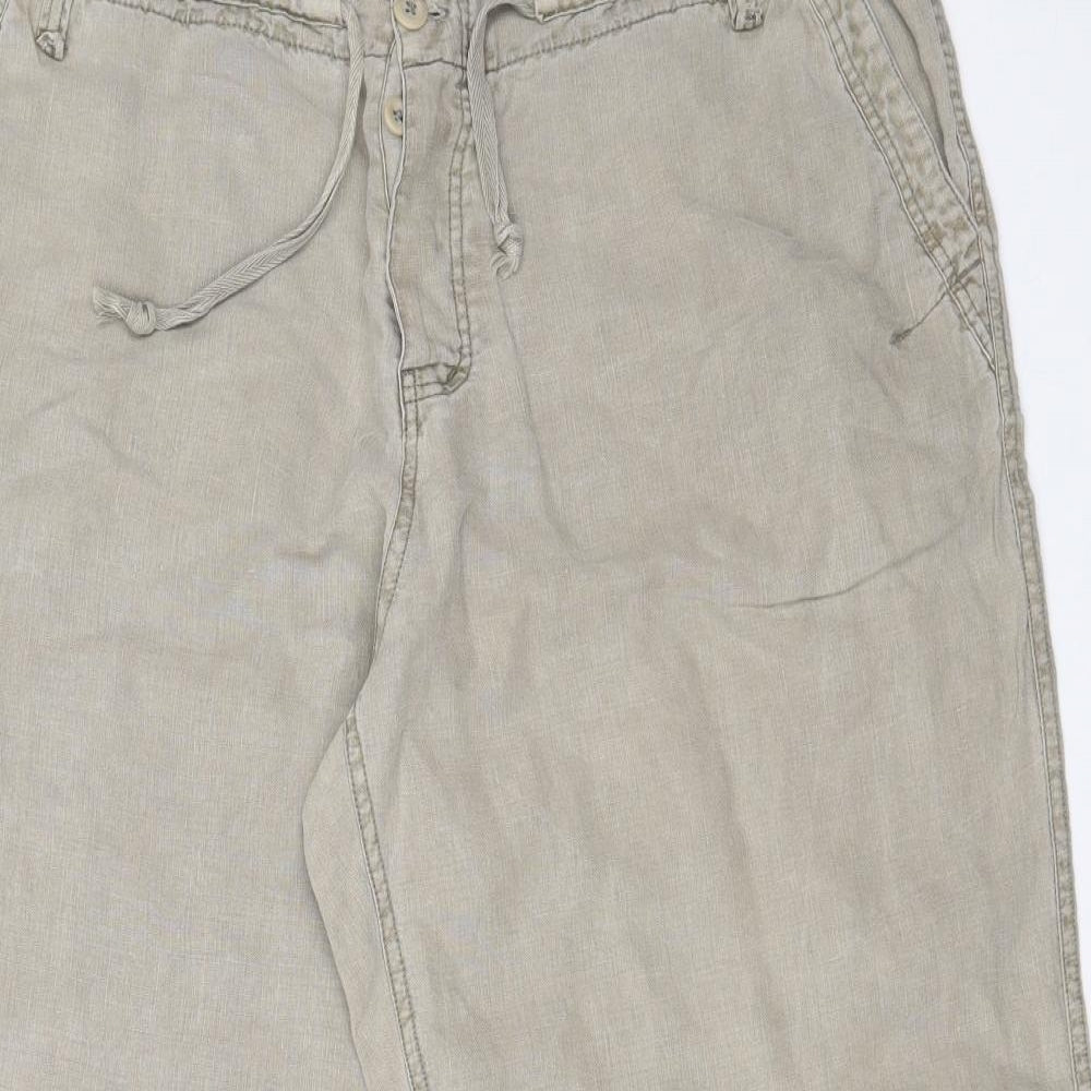 River Island Mens Beige  Linen Dress Pants Trousers Size 38 in L32 in Regular Button