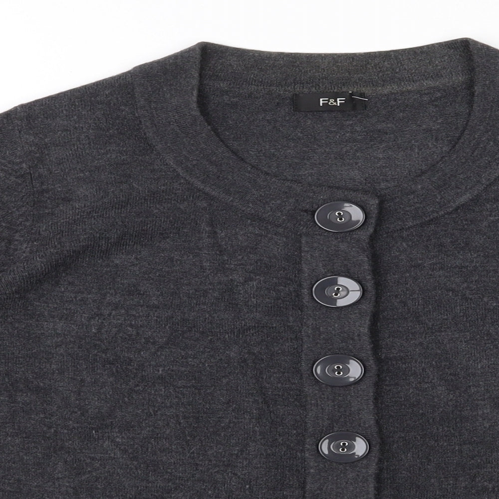F&F Womens Grey Round Neck  Acrylic Cardigan Jumper Size 14