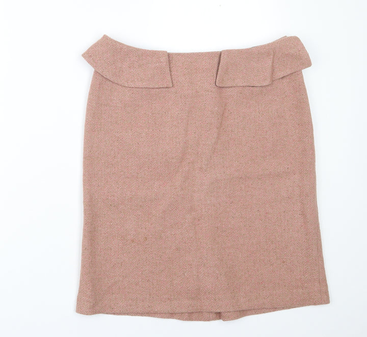 Joseph Womens Pink Herringbone Wool A-Line Skirt Size 10 Zip