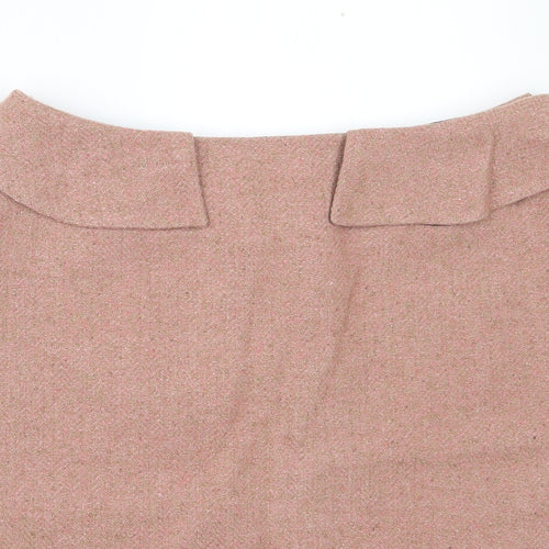 Joseph  Womens Pink Herringbone Wool A-Line Skirt Size 10   Zip