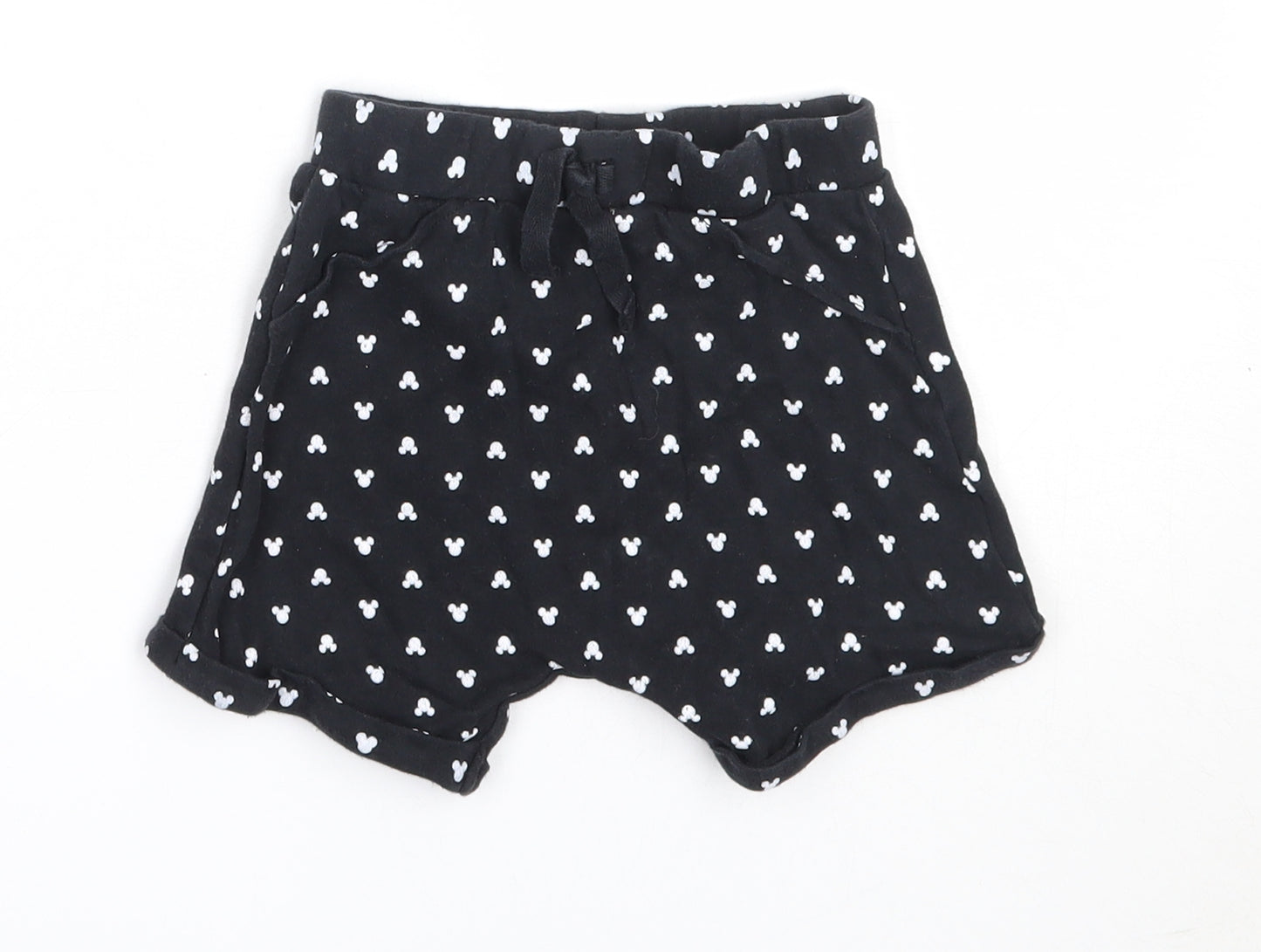 George Boys Black  Cotton Cropped Trousers Size 12-18 Months   - mickey mouse