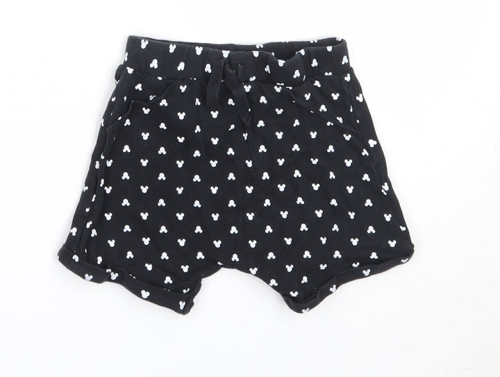 George Boys Black  Cotton Cropped Trousers Size 12-18 Months   - mickey mouse