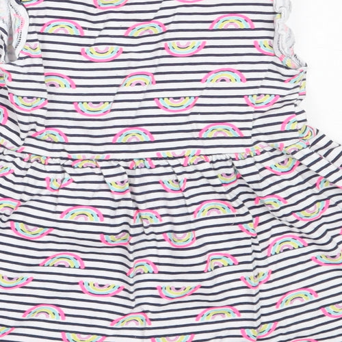 Primark Girls White Striped Cotton Fit & Flare  Size 2-3 Years  Round Neck