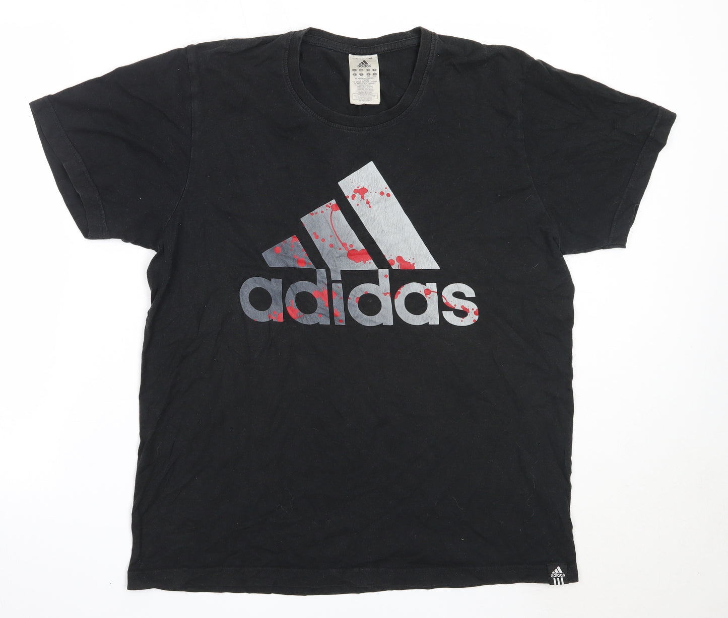 adidas Mens Black  Cotton  T-Shirt Size L Round Neck