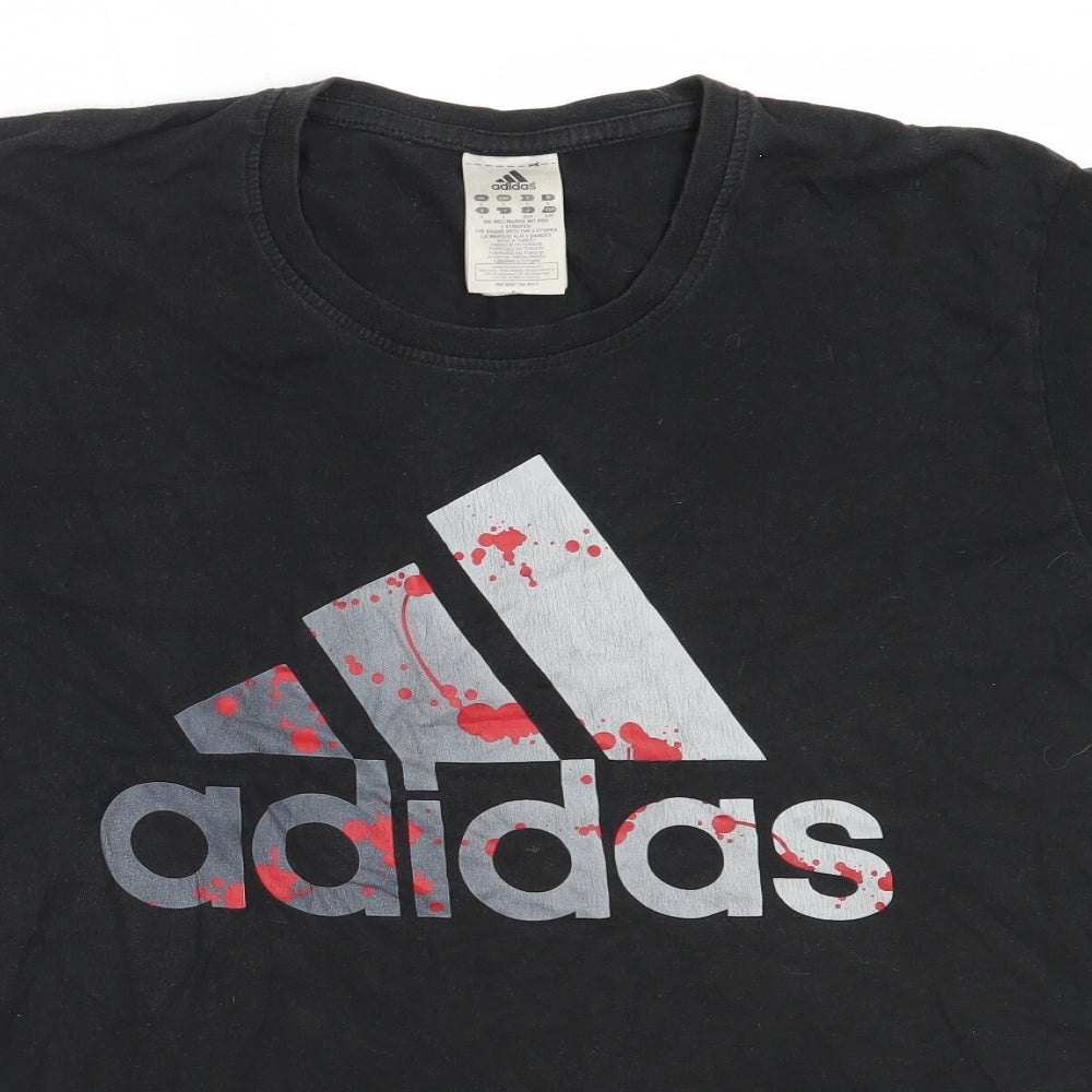 adidas Mens Black  Cotton  T-Shirt Size L Round Neck
