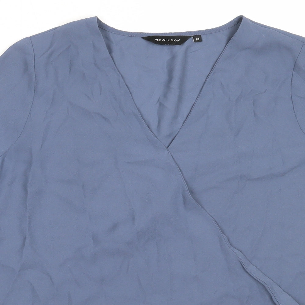 New Look Womens Black  Polyester Basic Blouse Size 10 V-Neck