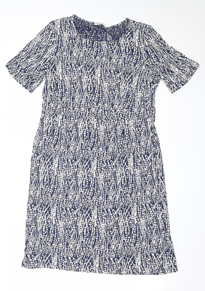 Adini Womens Blue Viscose Fit & Flare Size M Round Neck