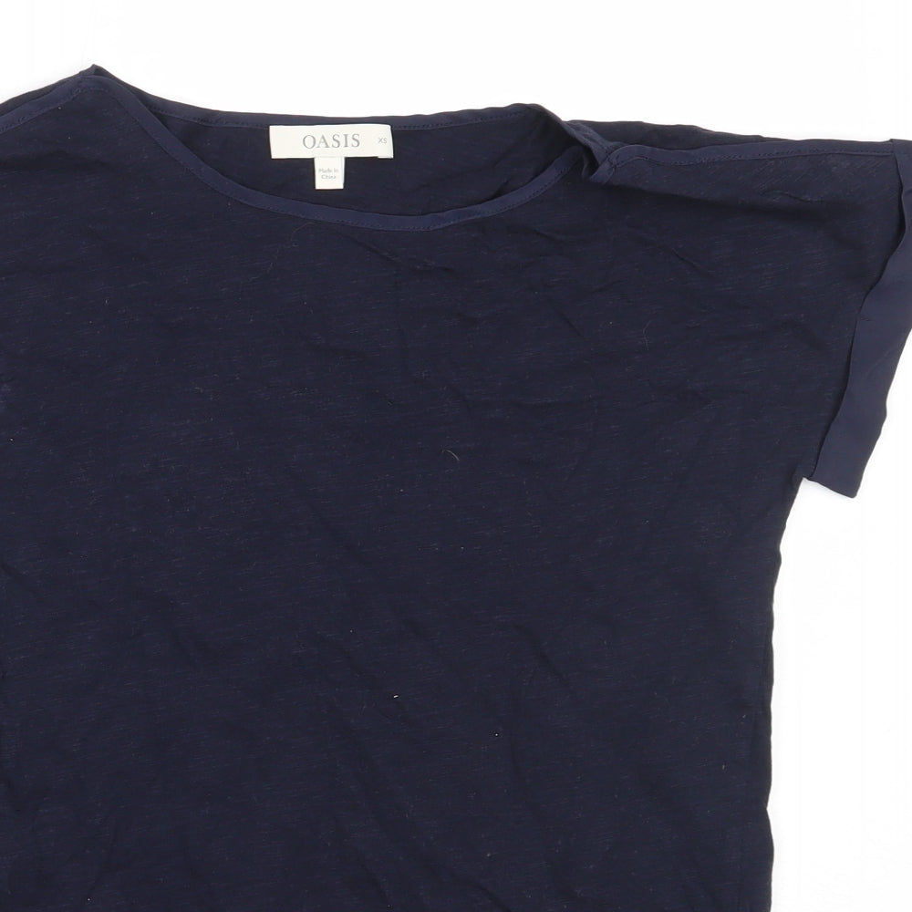 Oasis Womens Blue  Cotton Basic T-Shirt Size XS Round Neck