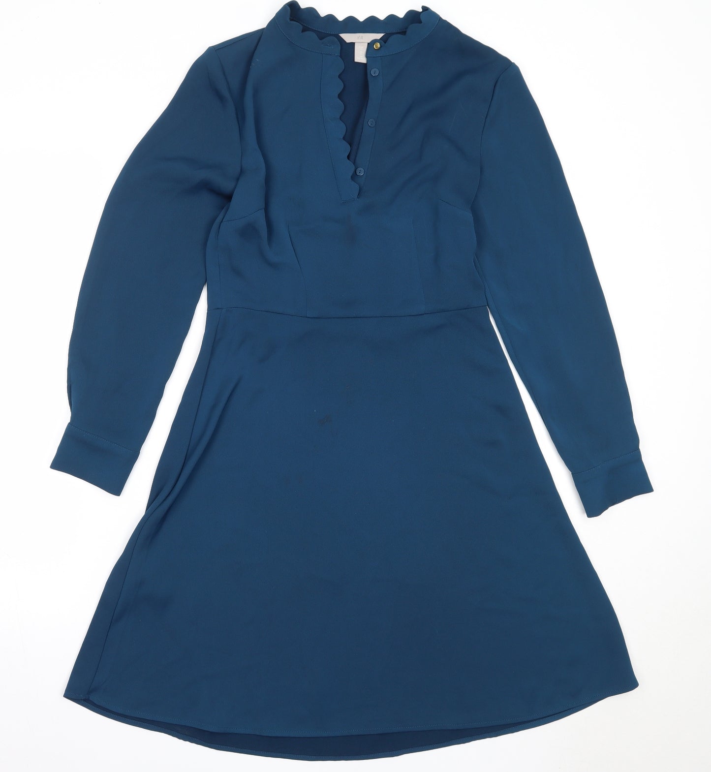 H&M Womens Blue  Polyester Fit & Flare  Size 8  V-Neck