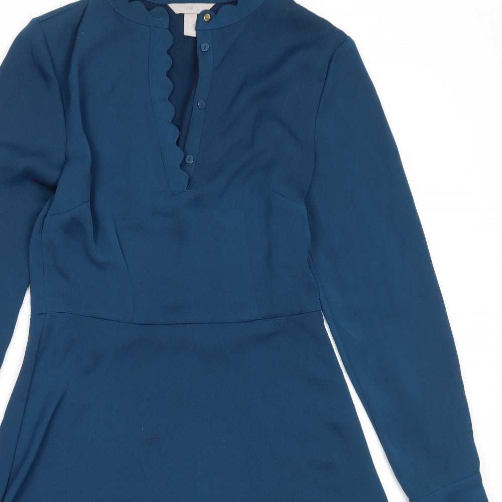 H&M Womens Blue  Polyester Fit & Flare  Size 8  V-Neck