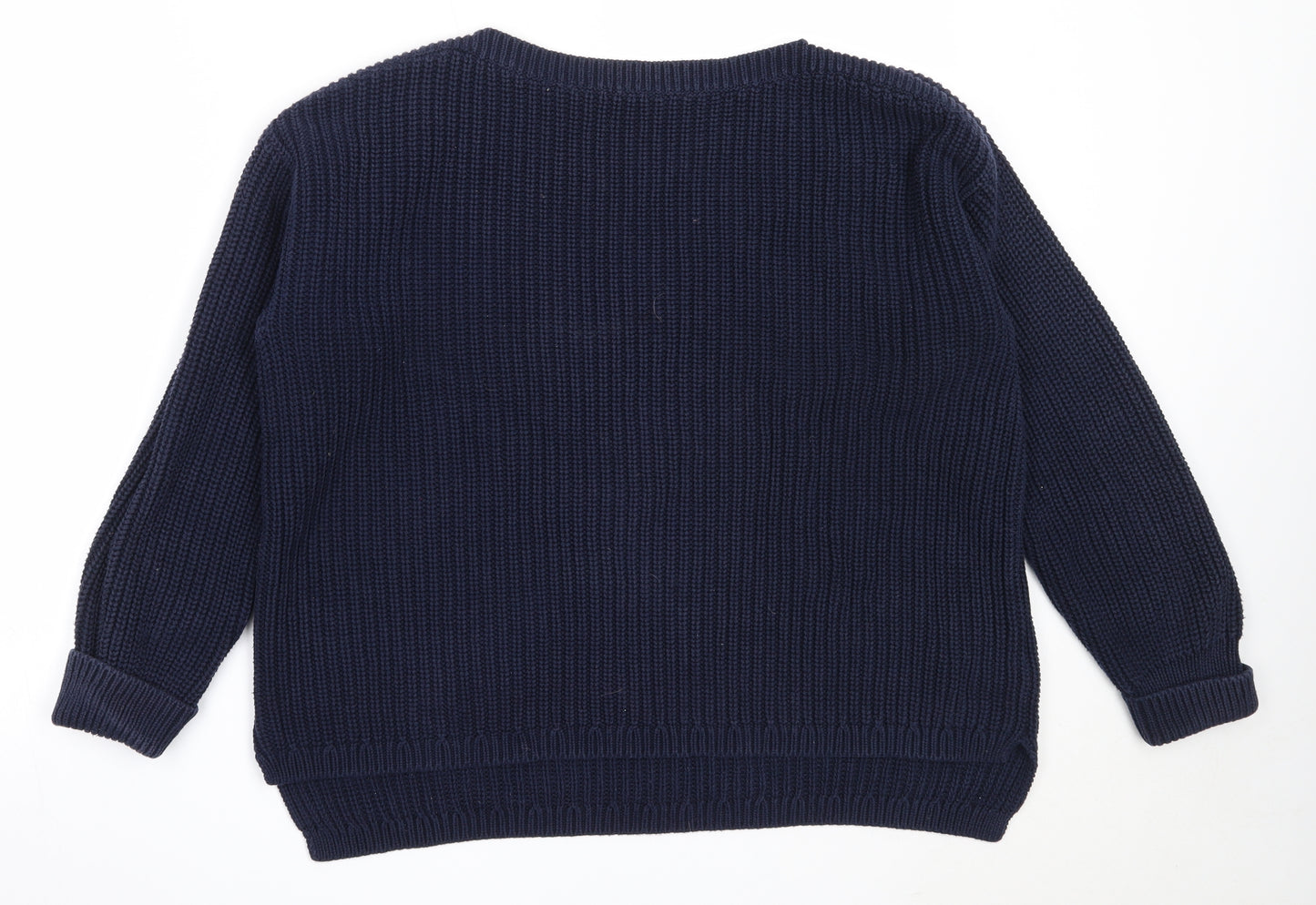 Marks and Spencer Womens Blue Round Neck  Cotton Pullover Jumper Size L