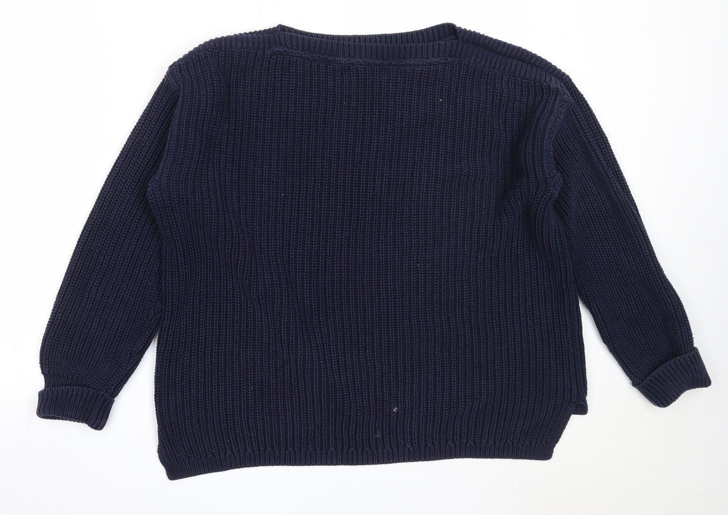 Marks and Spencer Womens Blue Round Neck  Cotton Pullover Jumper Size L
