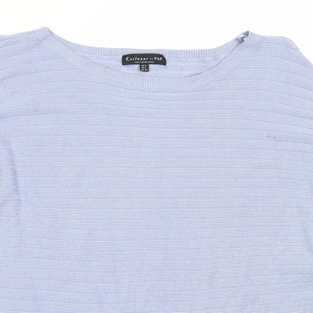 F&F Womens Blue Round Neck  Viscose Pullover Jumper Size 8
